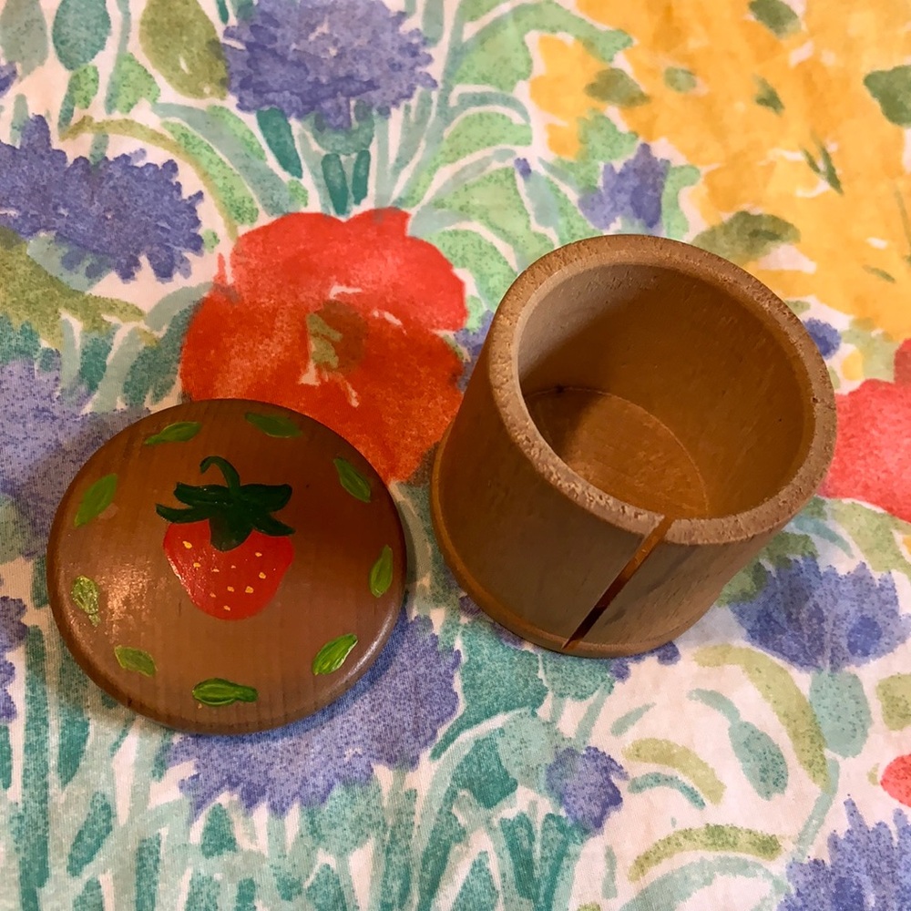 Mini Strawberry Painted Wooden Thread Box w/ Lid